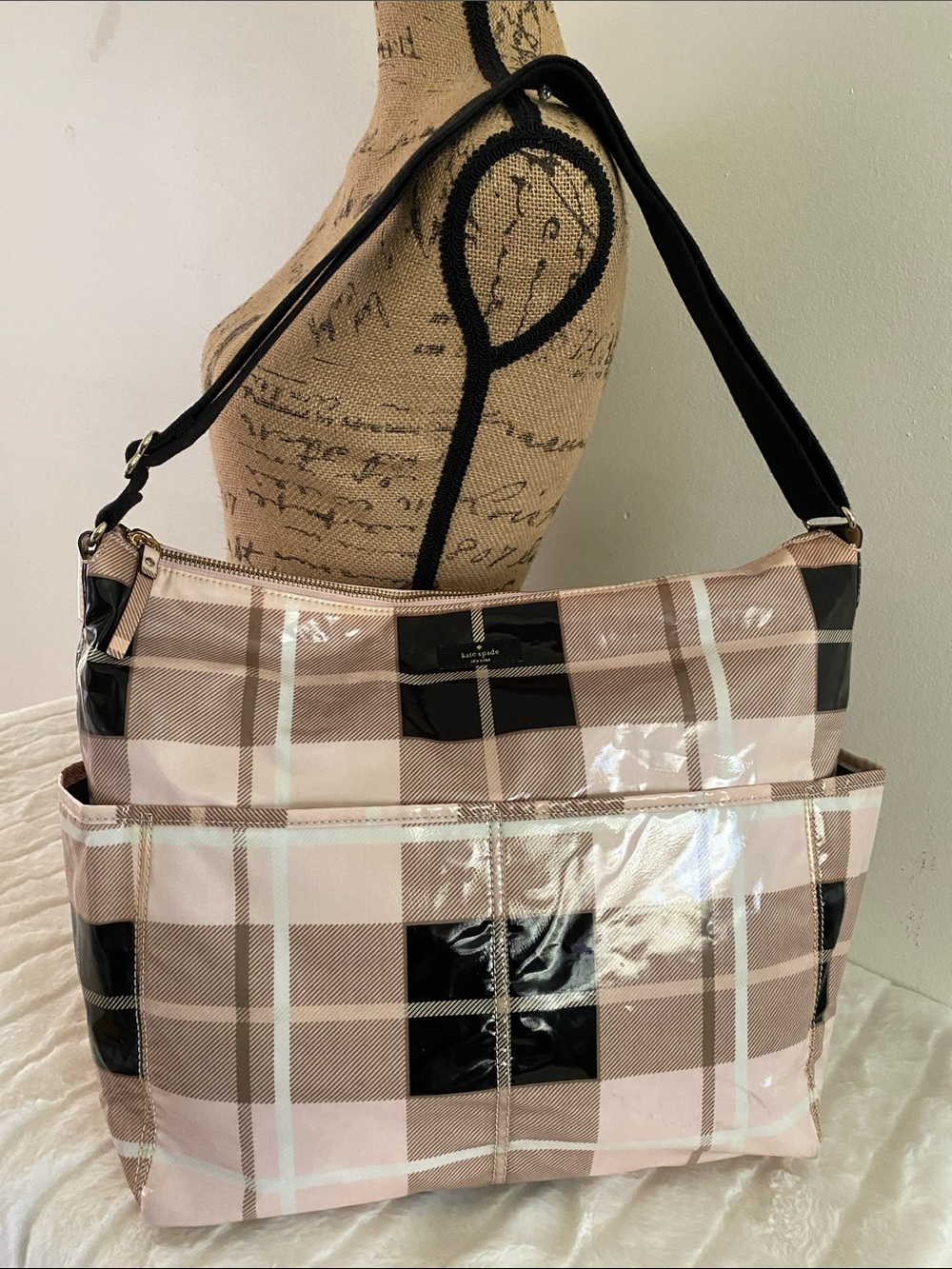Kate Spade Daycation Serena Diaper Bag in Pink, Black, White Plaid/Check Print